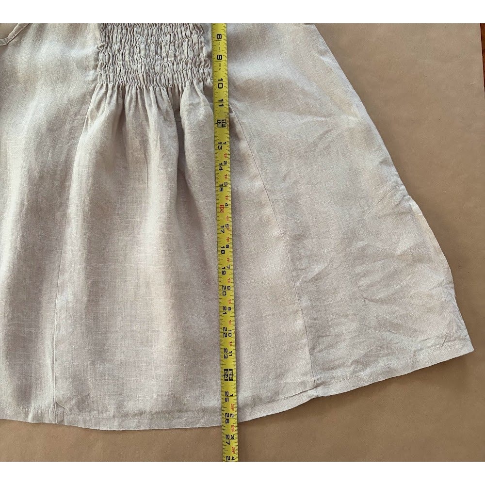 Piazza Roma Womens Linen Smocked Ruffle Top Beige XS Italy Lagenlook Minimalist - Picture 7 of 7